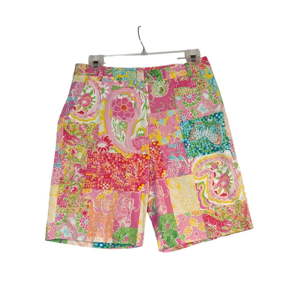 Key West Patchwork Print Shorts Size 8 Colorful Cotton Vibrant No Button